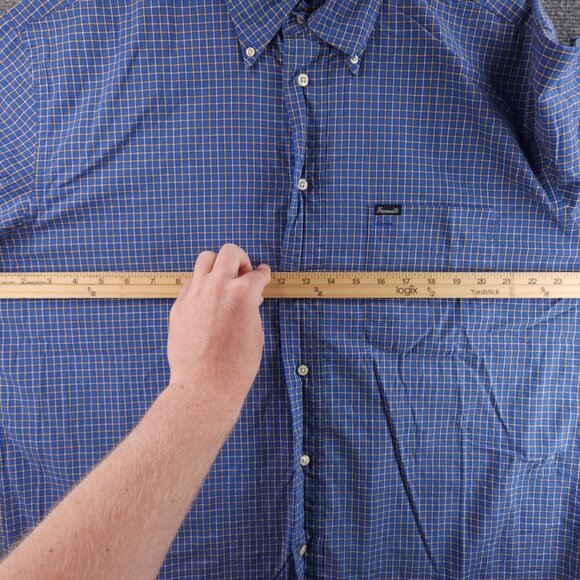 Faconnable Button-Down Cotton Check Blue XL Shirt Mens Pocket Long Sleeve Adult - Picture 10 of 13